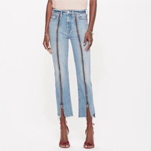 Mother‎ High Waisted Rascal Zip Step Fray Jeans Size 30 Straight Leg Denim